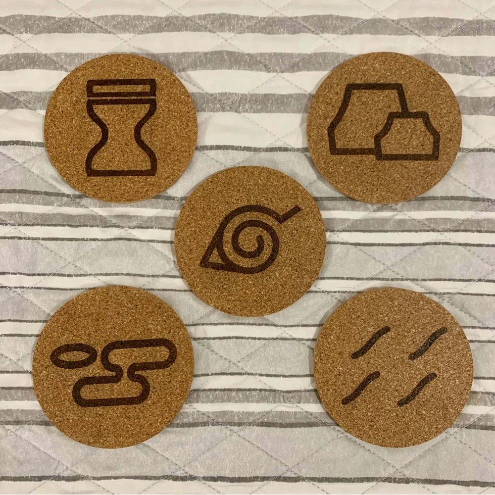 Naruto Hidden Village Symbols Cork Coasters Lot of 5